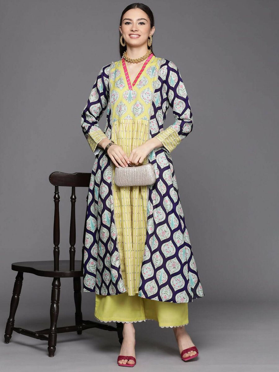 Ahalyaa Womens Yellow Cotton Digital Printed Kurta Palazzo Set - Distacart