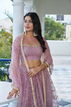 Eilara Glamorous Dusty Pink Butterfly Net With Tone To Tone Thread And Sequence Embroidered Work Lehenga Choli For Wedding