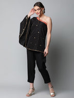 Ahalyaa Women Black Crepe Printed Top with Trouser Set - Distacart