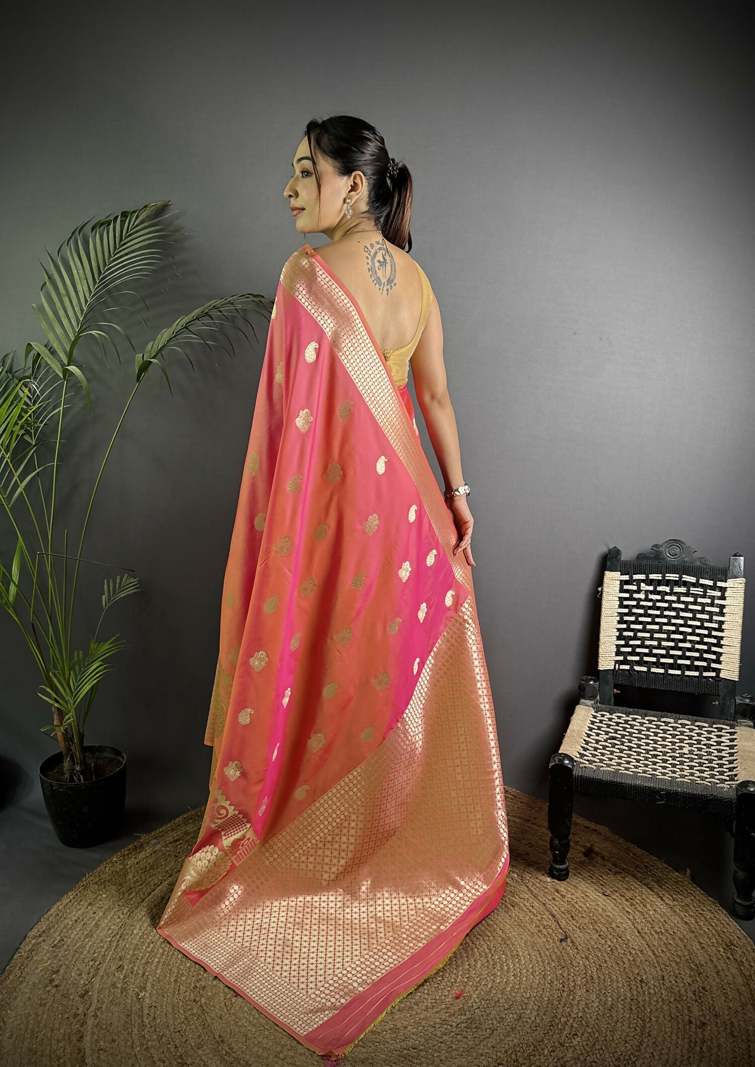 Joban Fashion Light Pink Banarasi Soft Lichi Silk Paisley Saree - Distacart