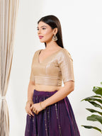 Joban Fashion Antique Gold Brocade Padded Blouse With V Neck Elbow Sleeves - Distacart