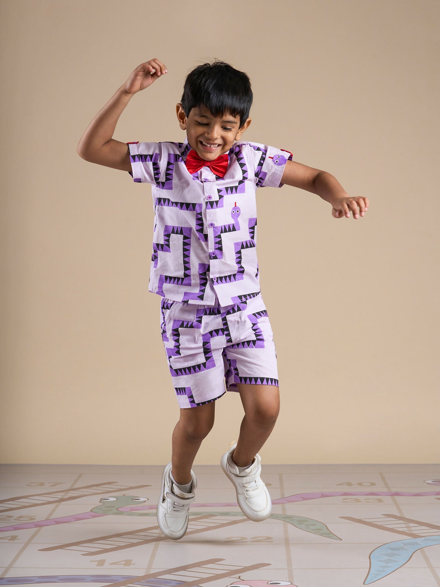 Snakes and Ladders Boys Purple Table Print Shirt and Boxer Set from Siblings Collection