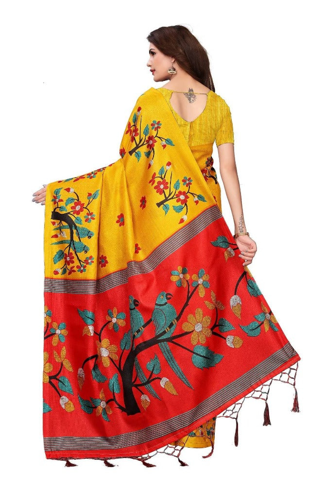 Vamika Yellow Kalamkari With Jhalar Khadi Silk Saree