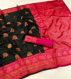 DEIANA'S Beautiful Designer Golden zari Soft Lichi Silk Saree - Black