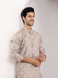 Light Brown Viscose Woven Jacquard Work Men's Kurta - Mahotsav