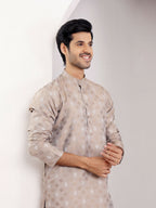 Light Brown Viscose Woven Jacquard Work Men's Kurta - Mahotsav