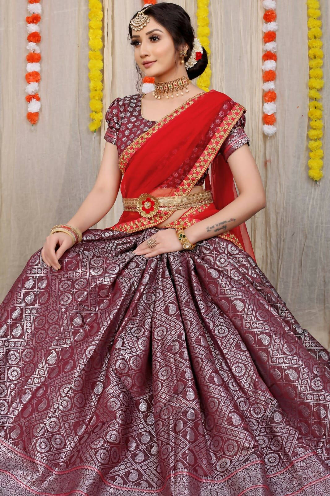 DEIANA'S Beautiful Pure Jari Silk Weaving Lehengha Choli - Brown