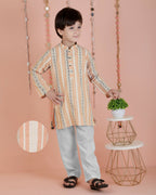 Joban Fashion Kids Island Cotton Full Sleeves Striped Kurta and Pyjama- Orange - Distacart