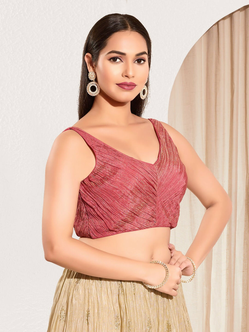 Joban Fashion Onion Pink Tissue Padded Blouse With Sweetheart Neck Sleeveless - Distacart