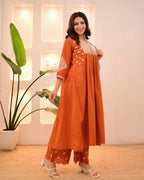 The52 Women's Beautiful Viscose Rayon Fabric Thread Work Flared Kurta Pant Set - Distacart