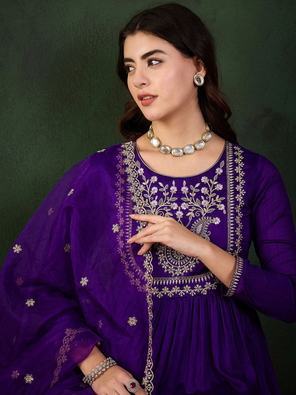 Sangria Embroidered Kurta & Trouser With Dupatta Kurta Set - Distacart