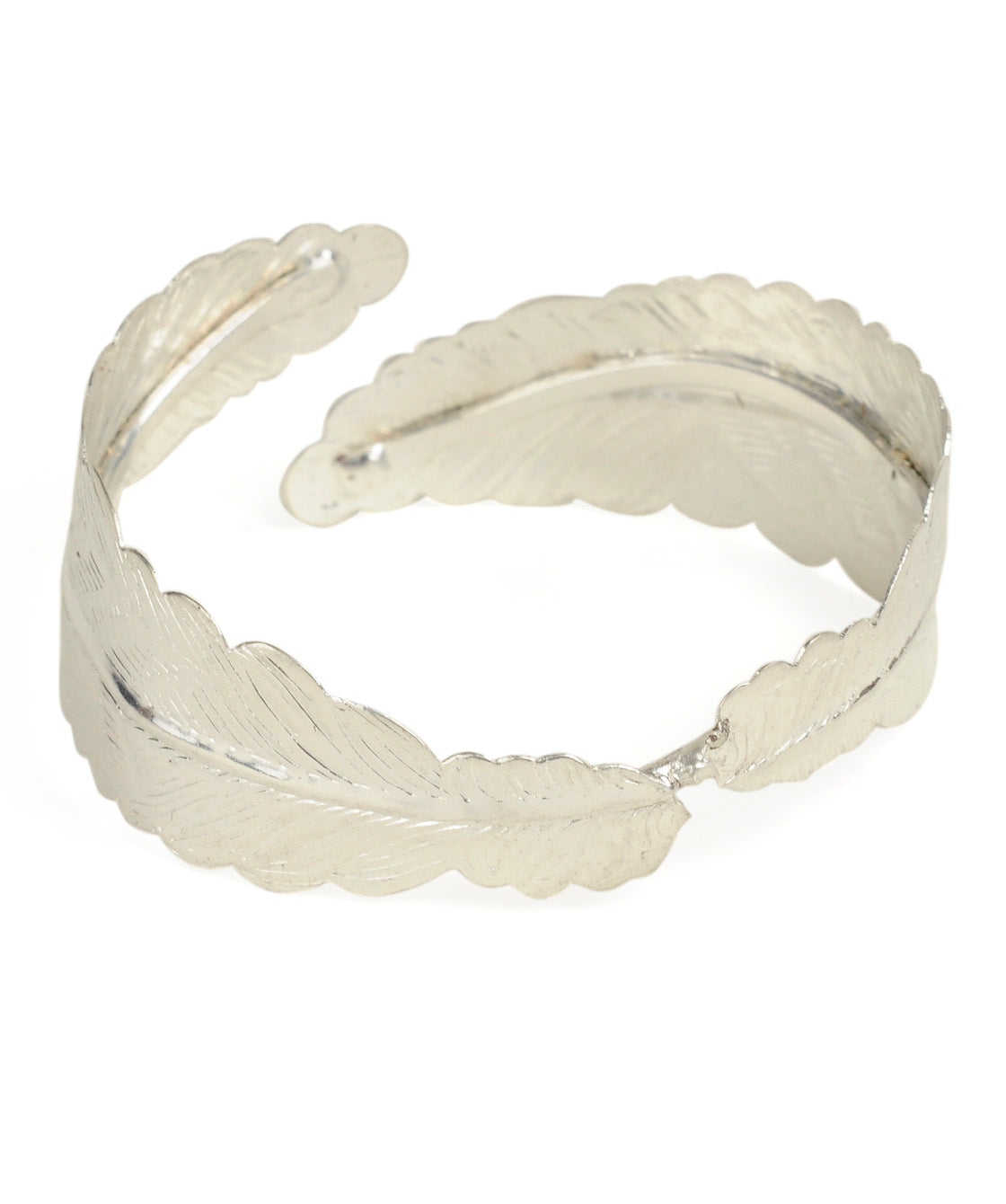 Brass Alloy Siver Plated Leaf Shape Cuff Bangle - The Pari - Distacart