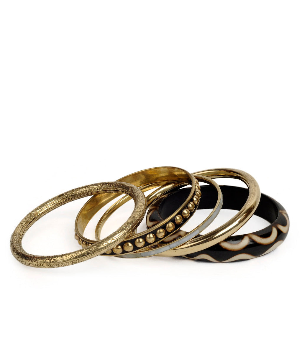 Brass Alloy Designer Brass Five Bangle Set - The Pari - Distacart