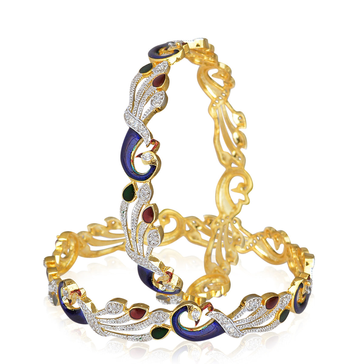Gold-Plated Alloy Enamel Coated Ad Peacock Bangle Set - The Pari - Distacart