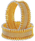 Gold-Plated Alloy Pearl Studded Designer Screw Bangle Set - The Pari - Distacart