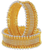 Gold-Plated Alloy Pearl Studded Designer Screw Bangle Set - The Pari - Distacart