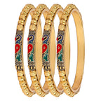 Gold-Plated Alloy Peacock Design Set Of 4 Gold Plated Bangles - The Pari - Distacart