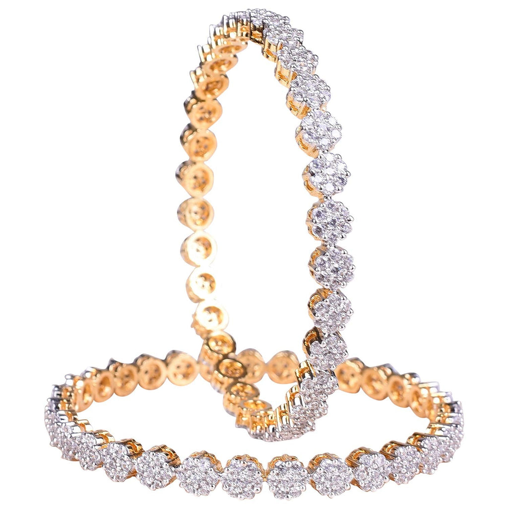 Gold-Plated Alloy Thin Flower American Diamond Bangle Set - The Pari - Distacart