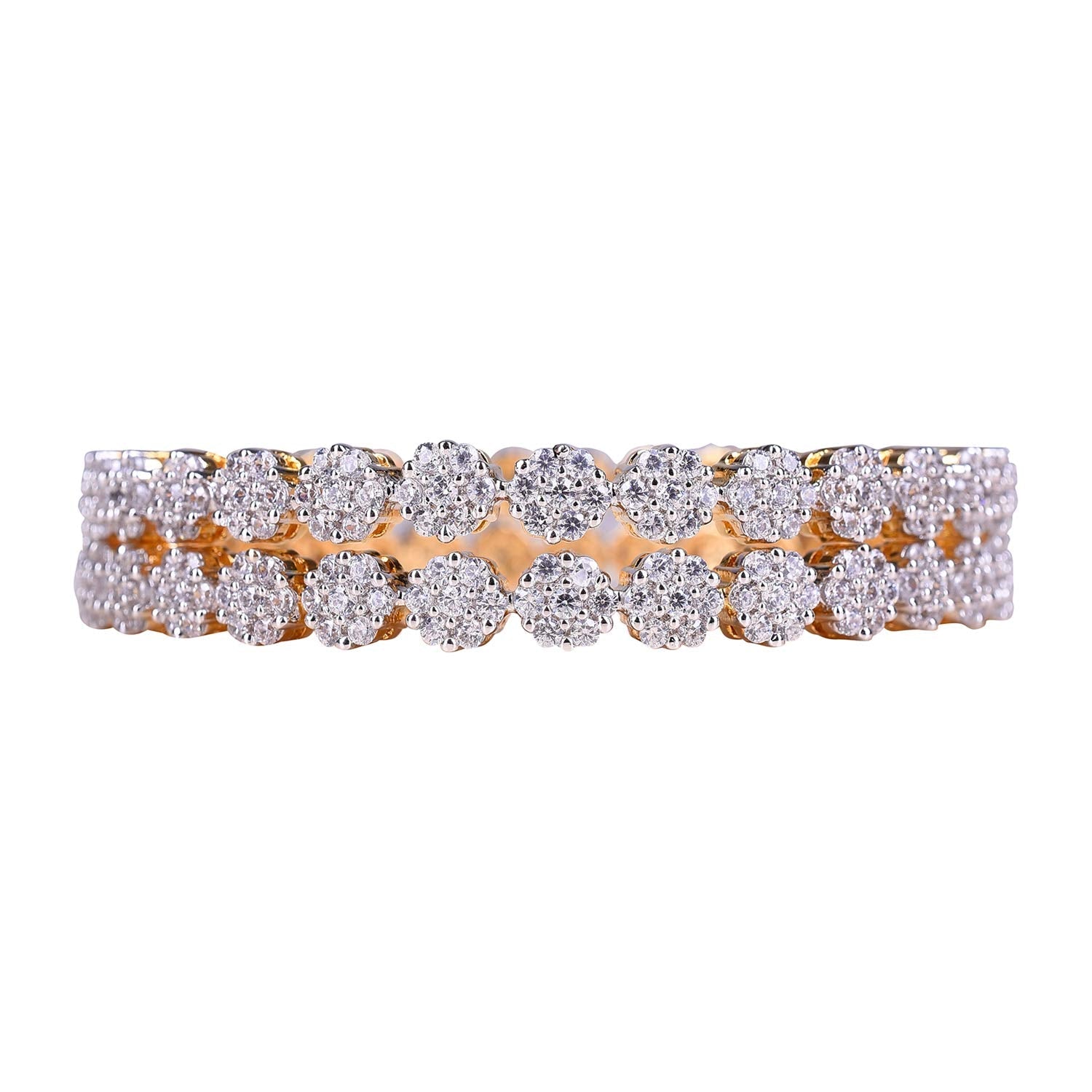 Gold-Plated Alloy Thin Flower American Diamond Bangle Set - The Pari - Distacart