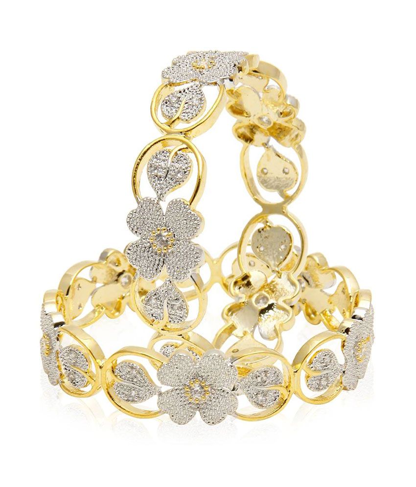 Gold-Plated Alloy Flower Design American Diamond Bangle Set - The Pari - Distacart