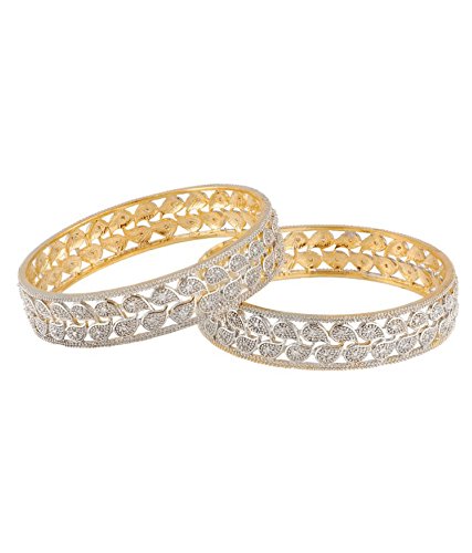 Gold-Plated Alloy Broad Leaf Design American Diamond Bangles - The Pari - Distacart