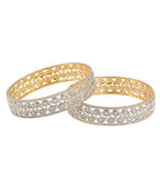 Gold-Plated Alloy Broad Leaf Design American Diamond Bangles - The Pari - Distacart