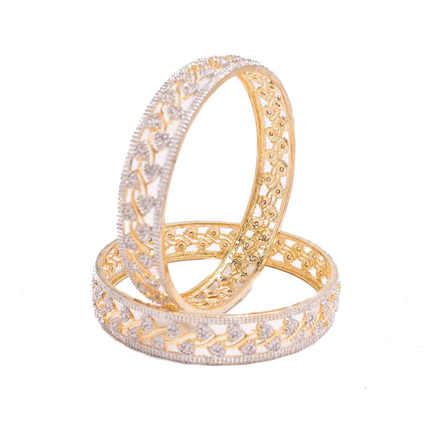 Gold-Plated Alloy Designer American Diamond Bangle Set - The Pari - Distacart
