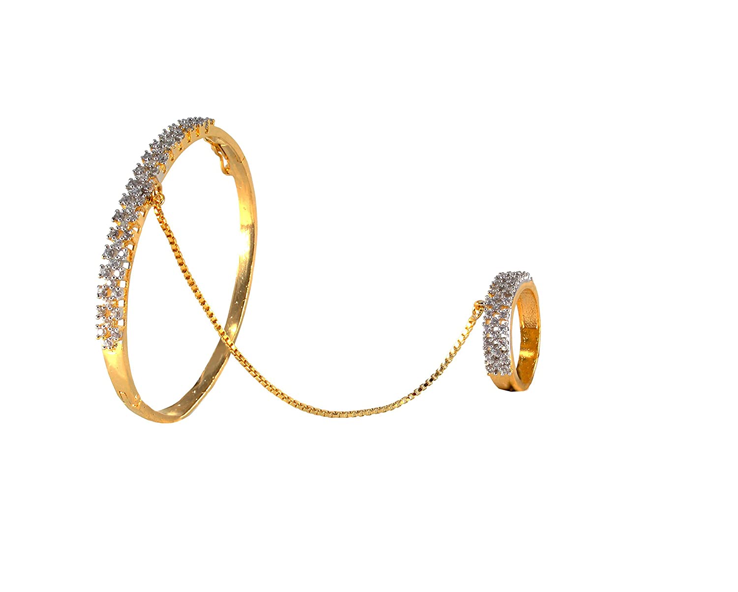 Gold-Plated Alloy American Diamond Bracelet With Ring - The Pari - Distacart