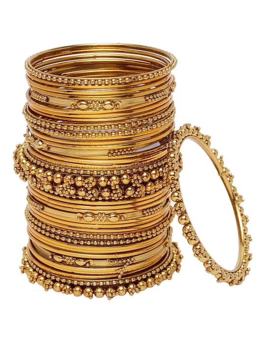 Gold-Plated Alloy Set Of 2 Devdass Gold Bangles - The Pari - Distacart