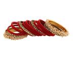 Gold-Plated Alloy Red Velvet Bangle Set With Pearl Bangle - The Pari - Distacart