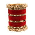 Gold-Plated Alloy Red Velvet Bangle Set With Pearl Bangle - The Pari - Distacart