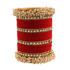 Gold-Plated Alloy Red Velvet Bangle Set With Pearl Bangle - The Pari - Distacart