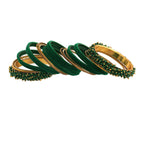 Gold-Plated Alloy Designer Green Velvet Bangle Set - The Pari - Distacart