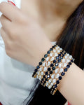 Gold-Plated Alloy American Diamond Combo Of Black & Silver Bangles - The Pari - Distacart