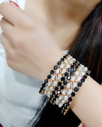 Gold-Plated Alloy American Diamond Combo Of Black & Silver Bangles - The Pari - Distacart