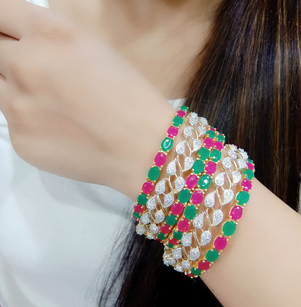 Gold-Plated Alloy American Diamond Combo Of Multi& Silver Bangles - The Pari - Distacart