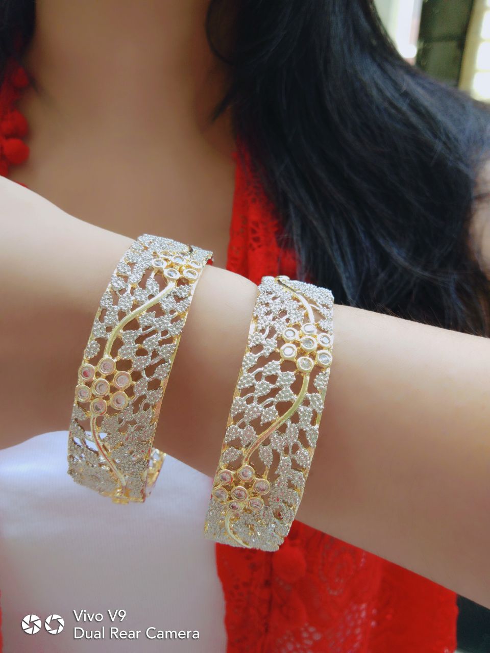 Gold-Plated Alloy Designer American Diamond Bangle Set - The Pari - Distacart