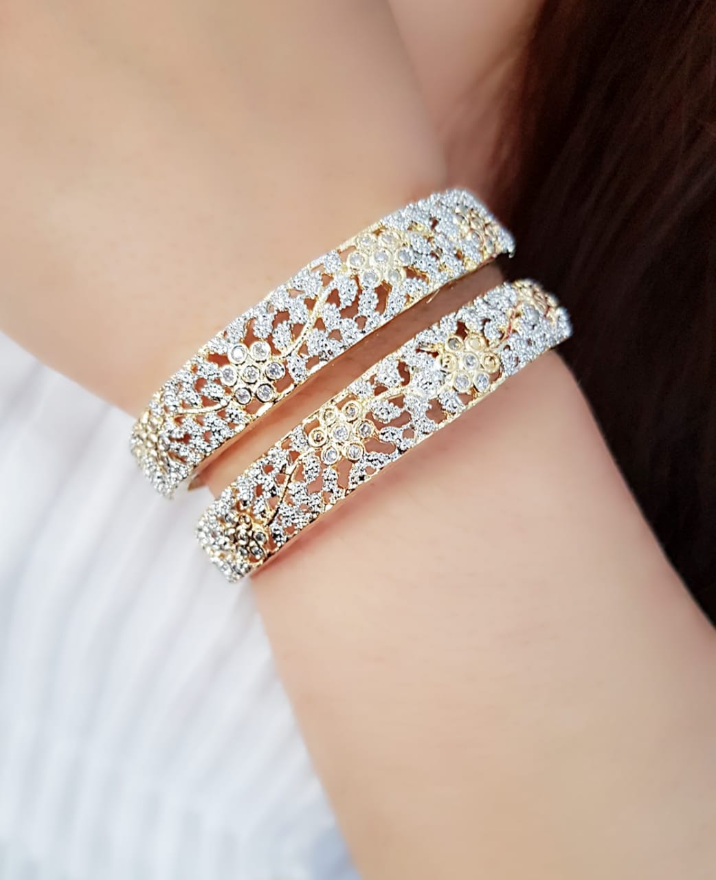 Gold-Plated Alloy Designer American Diamond Bangle Set - The Pari - Distacart
