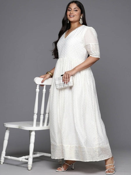 Ahalyaa Women's Traditional wear Ethnic Dress - Off White