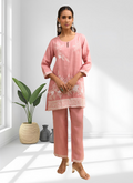 Joban Fashion Pink Linen Embroidered Readymade Cord Set - Distacart