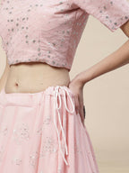 Pink Georgette Thread with Sequins Embroidered work Lehenga Choli with Dupatta - Jivika