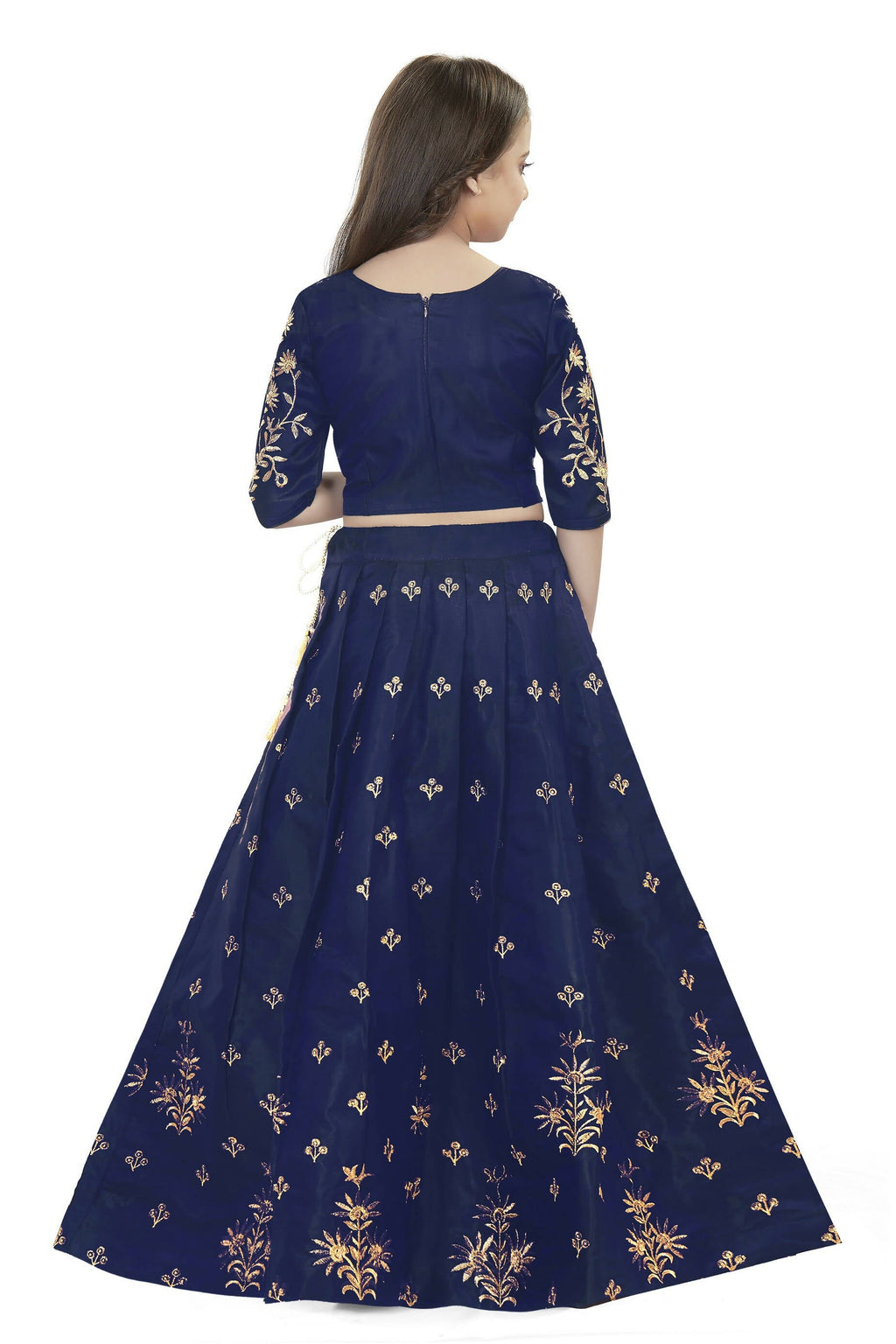 Dwiden Navy Blue Rohini Tafetta Sattin Semi-Stitched Girl's Lehenga Choli