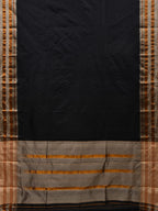 Black and Cream Narayanpet Silk Handloom Plain Saree with Traditional Border Design No Blouse - Global Threads
