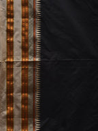 Black and Cream Narayanpet Silk Handloom Plain Saree with Traditional Border Design No Blouse - Global Threads