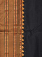 Black and Mustard Narayanpet Silk Handloom Plain Saree with Traditional Border Design No Blouse - Global Threads