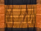 Black and Mustard Narayanpet Silk Handloom Plain Saree with Traditional Border Design No Blouse - Global Threads