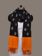 Black and Orange Pochampally Ikat Cotton Handloom Dupatta with Polka Dots Design - Global Threads