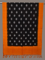 Black and Orange Pochampally Ikat Cotton Handloom Dupatta with Polka Dots Design - Global Threads