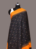 Black and Orange Pochampally Ikat Cotton Handloom Dupatta with Temple Border Design - Global Threads
