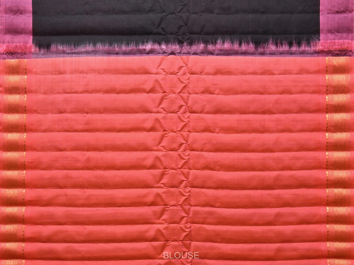Black and Peach Gadwal Silk Handloom Saree with Mango Pallu and Border Design - Global Threads